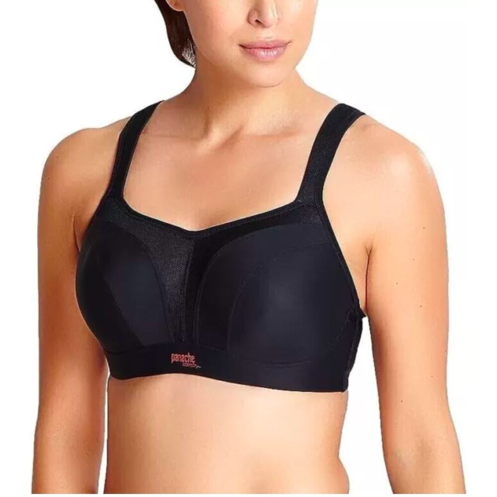Panache Ultimate High Impact Sports Bra 38G Black Underwire J-Hook 5021